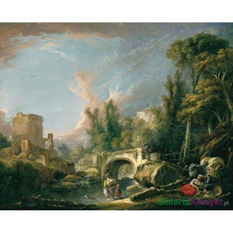 Krajobraz z ruinami i mostem - Francois Boucher