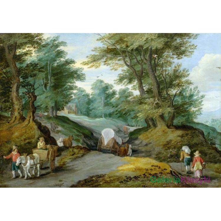 Kupcy i wędrowcy na leśnym trakcie - Jan Brueghel Młodszy